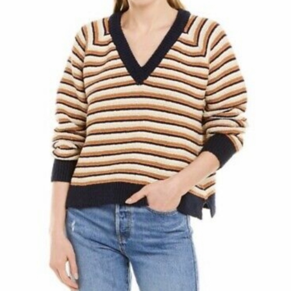 Madewell Arden Striped V-neck Knit sweater